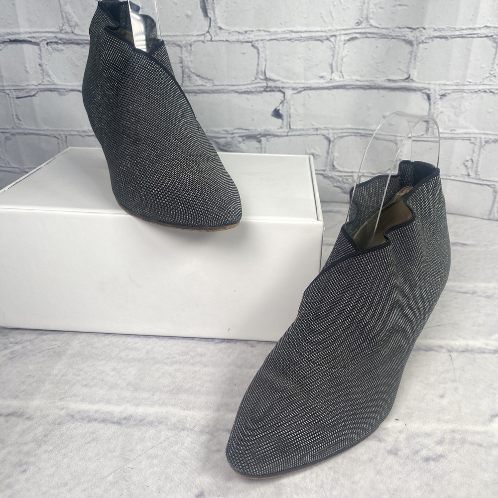 Sesto Meucci 5.5M Kitten Heel Pumps‎ Pointed Toe Black Silver Stretch Scalloped - Picture 3 of 11